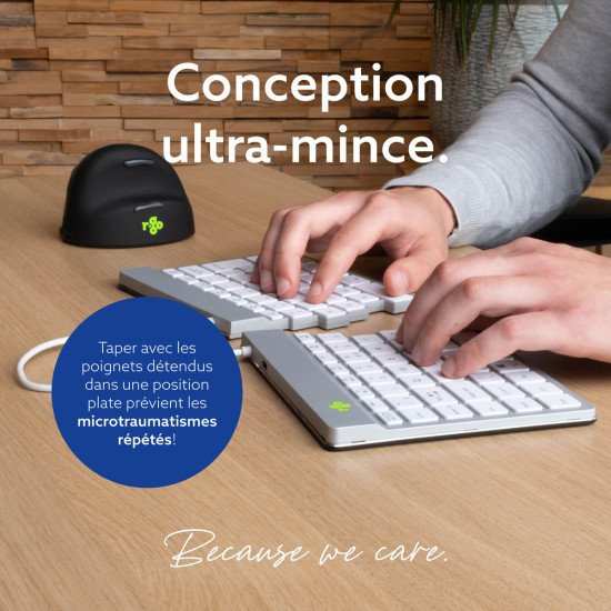 R-Go Tools Clavier ergonomique R-Go Split Break avec logiciel de pause, clavier ergonomique divisé, AZERTY (BE), bluetooth, blanc