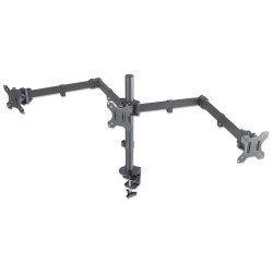 Manhattan Support de bureau triple pour TV/moniteurs, écrans 10" à 27", fixation à l'arrière par pince, Compatibilité VESA : 75x75 et 100x100 mm (vérifiez les dimensions des quatre trous de fixation à l'arrière), charge max. 7 kg par écran, noir