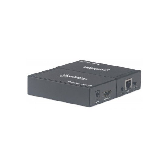 Manhattan Kit d'extension HDMI 1080p sur IP, étend le signal jusqu'à 120 m via un switch réseau et un seul câble Ethernet, compatible IR, noir, garantie de 3 ans