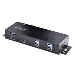 StarTech.com Hub Industriel USB 10Gbps à 7 Ports avec Adaptateur d'Alimentation, Métal, Montable, 5 Ports USB-A et 2 Ports USB-C en Aval, Protection ESD, Hub USB Alimenté, TAA