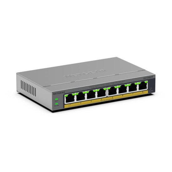 NETGEAR GS108EPP Non-géré Gigabit Ethernet (10/100/1000) Connexion Ethernet POE Montage sur le bureau ou sur le mur Gris