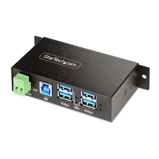 StarTech.com Hub USB 3.0 4 Ports avec 4x USB-A, Boîtier Industriel en Métal, Hub USB 4 ports avec Protection ESD, Montage Mural, sur Table ou sur Rail, USB 3.0/3.1/3.2 Gen 1 5Gbps