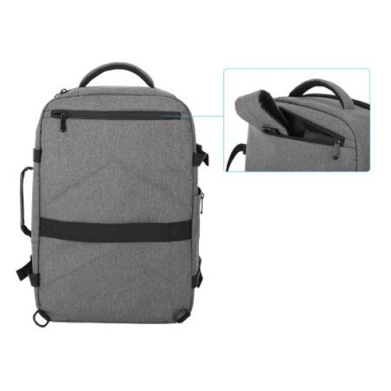 Manhattan Sac à dos de voyage Rome 17,3", 2 compartiments (PC jusqu'à 17,3" + tablette jusqu'à 11"), format cabine avion, 40 L, multiples poches, 3 pochettes souples, 2 poignées, bretelles escamotables, gris clair