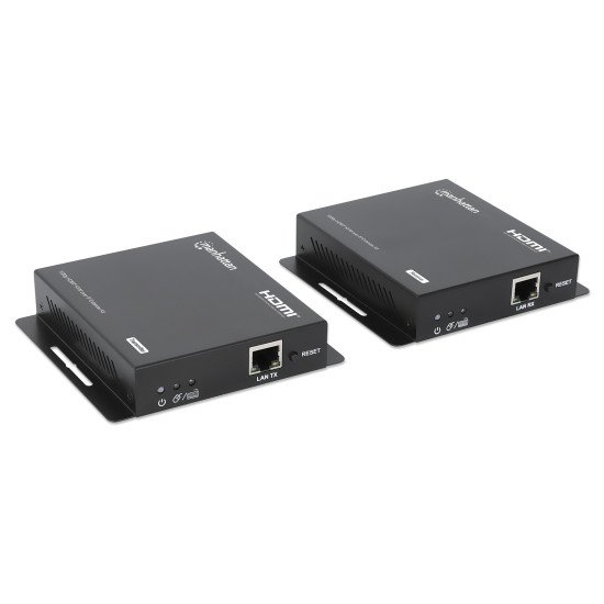 Manhattan Kit d'extension KVM HDMI 1080p sur IP, étend le signal 1080p@60 Hz jusqu'à 120 m via câble Ethernet Cat6 ou réseau IP, émetteur et récepteur, ports USB-A pour PC, souris et clavier, noir, garantie de 3 ans