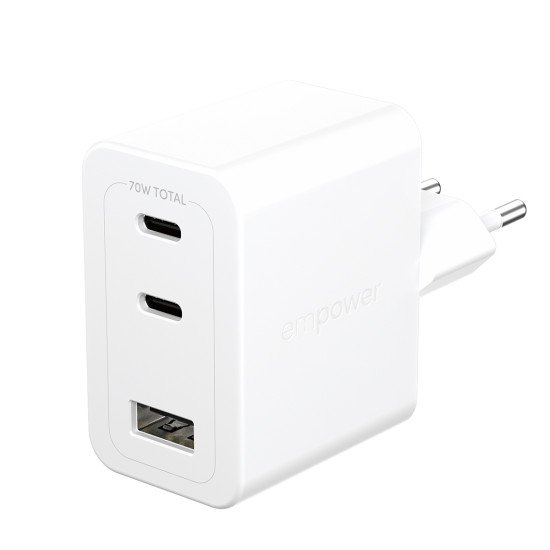 PanzerGlass empower by ® Turbo 70W Multiple Charger incl. 2 x USB-C + USB-A | EU Plug | Silver White Protection d'écran transparent Universel 1 pièce(s)