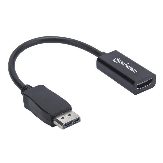 Manhattan Adaptateur câble DisplayPort 1.1 vers HDMI, 1080p à 60 Hz, mâle vers femelle, 15 cm, DP avec verrouillage, non bidirectionnel, noir, garantie 3 ans, équivalent à DP2HDMI