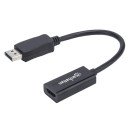 Manhattan Adaptateur câble DisplayPort 1.1 vers HDMI, 1080p à 60 Hz, mâle vers femelle, 15 cm, DP avec verrouillage, non bidirectionnel, noir, garantie 3 ans, équivalent à DP2HDMI