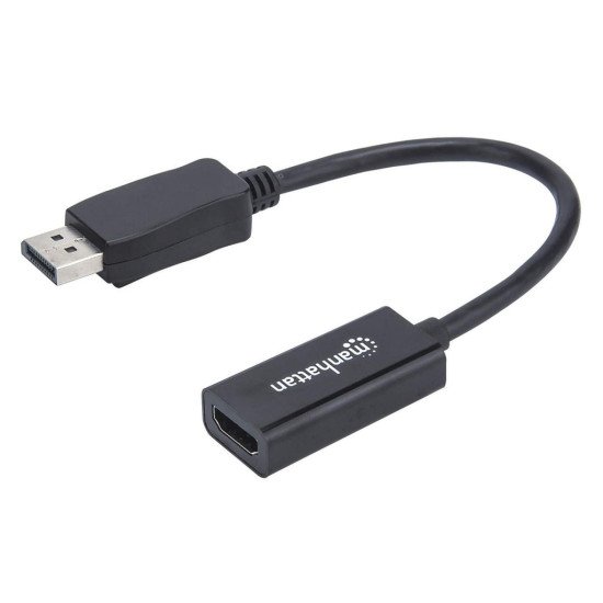 Manhattan Adaptateur câble DisplayPort 1.1 vers HDMI, 1080p à 60 Hz, mâle vers femelle, 15 cm, DP avec verrouillage, non bidirectionnel, noir, garantie 3 ans, équivalent à DP2HDMI