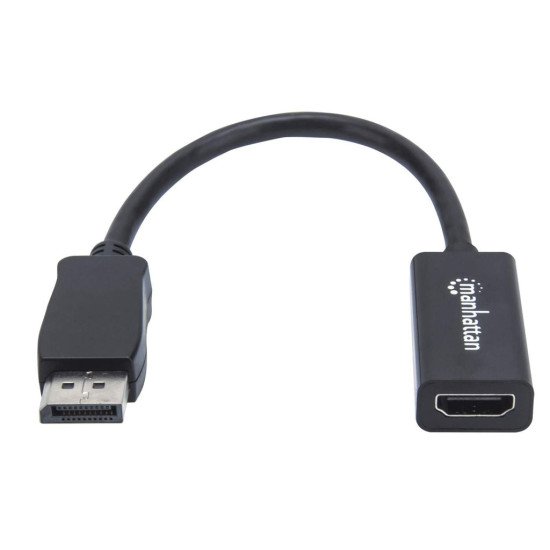 Manhattan Adaptateur câble DisplayPort 1.1 vers HDMI, 1080p à 60 Hz, mâle vers femelle, 15 cm, DP avec verrouillage, non bidirectionnel, noir, garantie 3 ans, équivalent à DP2HDMI