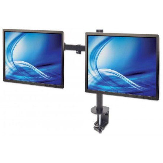Manhattan Support de bureau double pour TV/moniteurs (Bras articulé), écrans 10" à 27", fixation à l'arrière par pince, Compatibilité VESA : 75x75 et 100x100 mm (vérifiez les dimensions des quatre trous de fixation à l'arrière), charge max. 8 kg