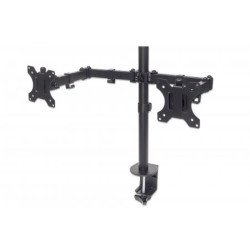 Manhattan Support de bureau double pour TV/moniteurs (Bras articulé), écrans 10" à 27", fixation à l'arrière par pince, Compatibilité VESA : 75x75 et 100x100 mm (vérifiez les dimensions des quatre trous de fixation à l'arrière), charge max. 8 kg