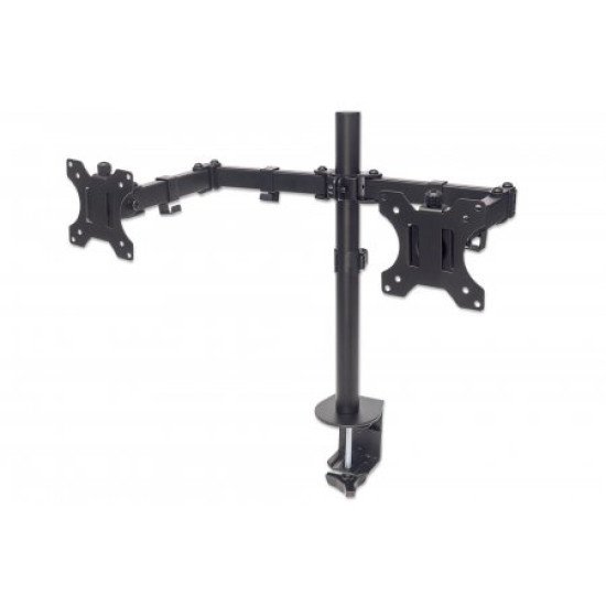 Manhattan Support de bureau double pour TV/moniteurs (Bras articulé), écrans 10" à 27", fixation à l'arrière par pince, Compatibilité VESA : 75x75 et 100x100 mm (vérifiez les dimensions des quatre trous de fixation à l'arrière), charge max. 8 kg