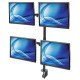 Manhattan Support de bureau quadruple pour TV/moniteurs, écrans 10" à 27", montage sur pied ou par pince, Compatibilité VESA : 75x75 et 100x100 mm (vérifiez les dimensions des quatre trous de fixation à l'arrière), charge max. 8 kg par écran, no