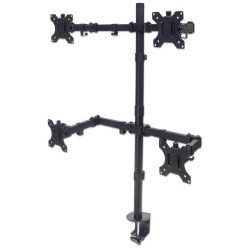 Manhattan Support de bureau quadruple pour TV/moniteurs, écrans 10" à 27", montage sur pied ou par pince, Compatibilité VESA : 75x75 et 100x100 mm (vérifiez les dimensions des quatre trous de fixation à l'arrière), charge max. 8 kg par écran, no