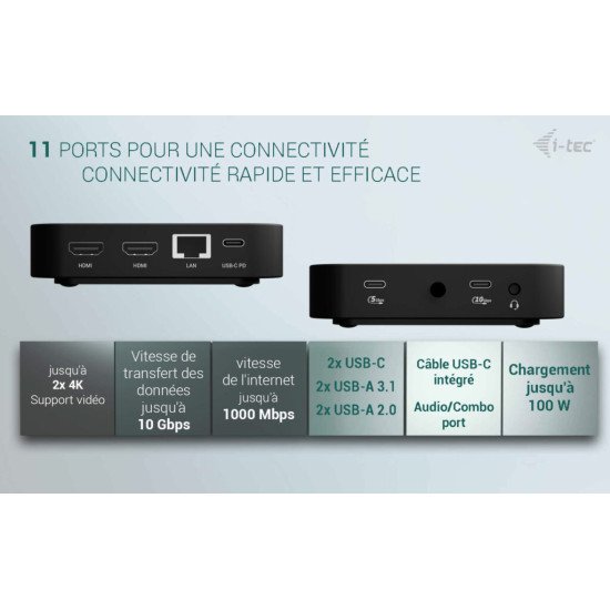 i-tec USB-C Dual HDMI Docking Station with Power Delivery 100 W + Universal Charger 100W i-tec USB-C Dual HDMI Docking Station with Power Delivery 100 W + Universal Charger 100W