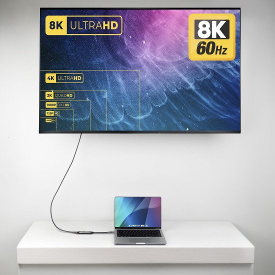 StarTech.com Adaptateur USB-C vers HDMI, 8K 60 Hz / 4K 120 Hz, Compatible Thunderbolt / USB4, Convertisseur USB C vers HDMI 2.1, HDR10+, Câble de 20 cm StarTech.com Adaptateur USB-C vers HDMI, 8K 60 Hz / 4K 120 Hz, Compatible Thunderbolt / USB4, Convertisseur USB C vers HDMI 2.1, HDR10+, Câble de 20 cm