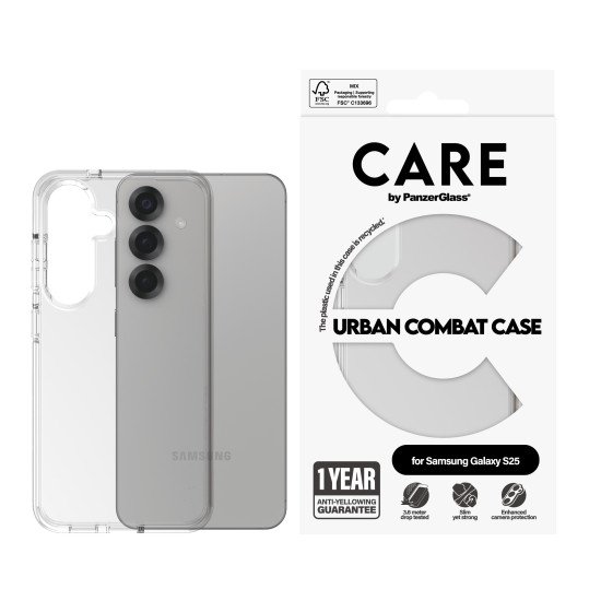 PanzerGlass CARE by ® Flagship Case Transparent Urban Combat w. Clear Frame Samsung Galaxy S25 coque de protection pour téléphones portables Housse PanzerGlass CARE by ® Flagship Case Transparent Urban Combat w. Clear Frame Samsung Galaxy S25 coque de protection pour téléphones portables Housse