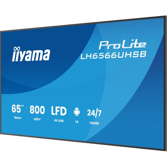 iiyama LH6566UHSB-B1AG Écran d'affichage dynamique Écran plat de signalisation numérique 165,1 cm (65") LCD Wifi 800 cd/m² 4K Ultra HD Noir Intégré dans le processeur Android 24/7