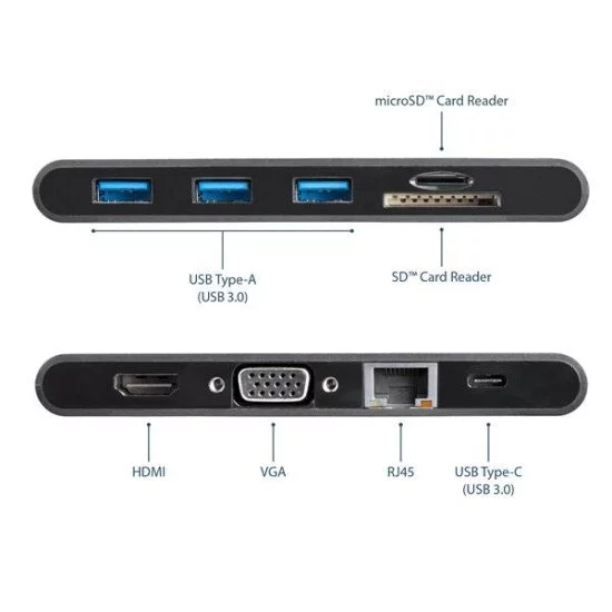 Adaptateur Multiport USB-C Avec HDMI, VGA, USB 3.0, SD, Ethernet Et PD 85W - Compatible Mac & Windows - DKT30CHVSCPD