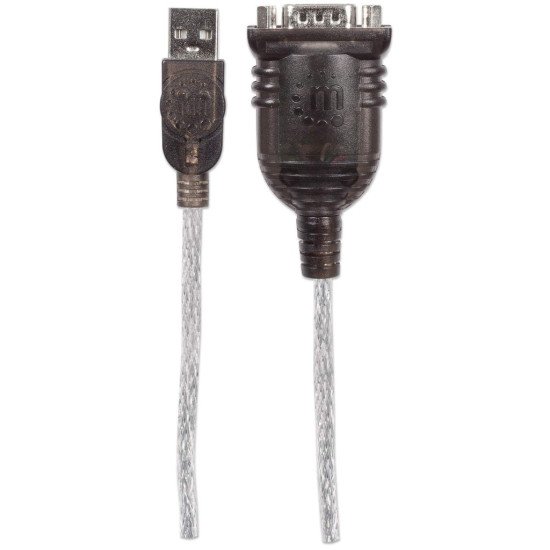 Manhattan Câble convertisseur USB-A vers série RS232/COM/DB9, 45 cm, puce Prolific PL-2303RA, noir/argent, garantie 3 ans, équivalent à ICUSB232V2
