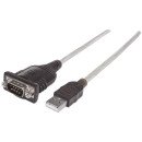 Manhattan Câble convertisseur USB-A vers série RS232/COM/DB9, 45 cm, puce Prolific PL-2303RA, noir/argent, garantie 3 ans, équivalent à ICUSB232V2