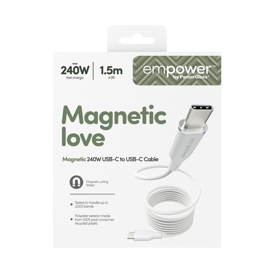 PanzerGlass empower by ® Magnetic 240W USB-C to USB-C Cable | USB 2.0 | 1.5M | Silver White Protection d'écran transparent Universel 1 pièce(s)