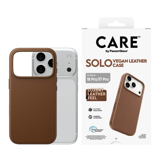 PanzerGlass CARE™ by ® Solo Vegan Leather Case Brown w. MagSafe iPhone 2026 Pro | 17 Pro coque de protection pour téléphones portables Housse Marron