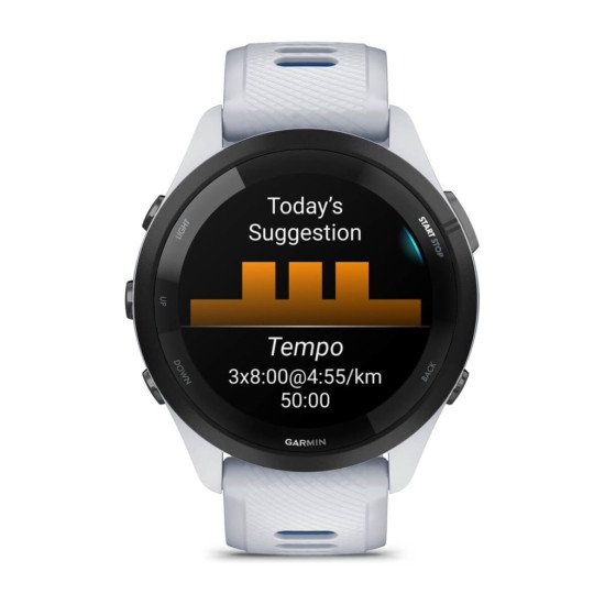 Garmin Forerunner 265 3,3 cm (1.3") AMOLED 46 mm Numérique 416 x 416 pixels Écran tactile Noir, Blanc Wifi GPS (satellite)