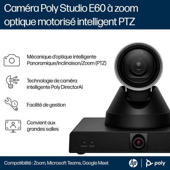 HP Poly Caméra intelligente TAA Poly Studio E60 4K MPTZ avec zoom optique 12x