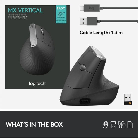 Logitech MX Vertical Advanced Ergonimic souris Sans fil Bluetooth Optique 4000 DPI