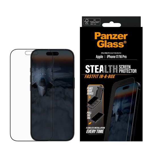 PanzerGlass ® Stealth Screen Protector iPhone 17 | iPhone 16 Pro | Ultra-Wide Fit w. FASTFIT IN-A-BOX Protection d'écran transparent Apple 1 pièce(s)