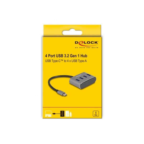 DeLOCK 63223 hub & concentrateur USB 3.2 Gen 1 (3.1 Gen 1) Type-C 5000 Mbit/s Noir