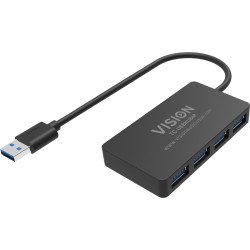 Vision TC-USBHUB4P hub & concentrateur USB 3.2 Gen 1 (3.1 Gen 1) Type-A 5 Mbit/s Noir
