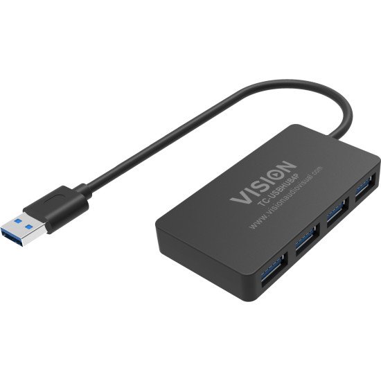 Vision TC-USBHUB4P hub & concentrateur USB 3.2 Gen 1 (3.1 Gen 1) Type-A 5 Mbit/s Noir
