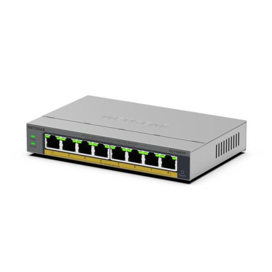 NETGEAR GS108EPP Non-géré Gigabit Ethernet (10/100/1000) Connexion Ethernet POE Montage sur le bureau ou sur le mur Gris