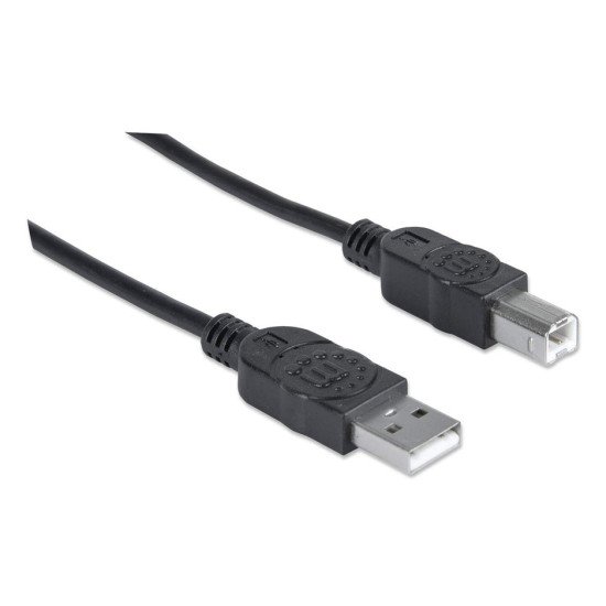Manhattan Câble USB-A vers USB-B, 1,8 m, mâle à mâle, 480 Mbit/s (USB 2.0), noir, garantie à vie, équivalent à USB2HAB2M (sauf 20 cm plus court)