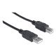 Manhattan Câble USB-A vers USB-B, 1,8 m, mâle à mâle, 480 Mbit/s (USB 2.0), noir, garantie à vie, équivalent à USB2HAB2M (sauf 20 cm plus court)