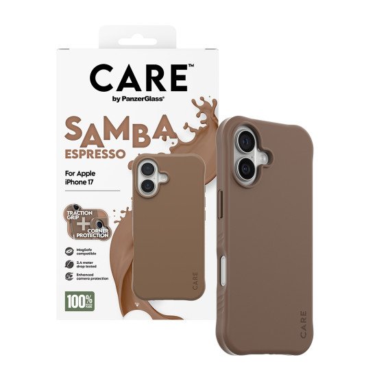 PanzerGlass CARE by ® Fashionable Case Samba Espresso w. MagSafe iPhone 17 coque de protection pour téléphones portables Housse Marron PanzerGlass CARE by ® Fashionable Case Samba Espresso w. MagSafe iPhone 17 coque de protection pour téléphones portables Housse Marron