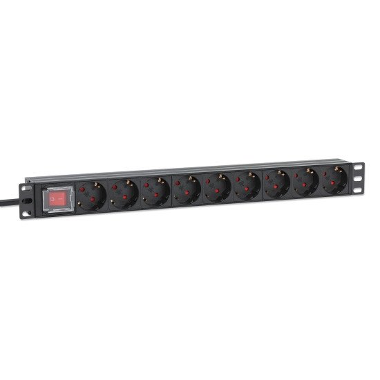 Intellinet Unité de distribution d'alimentation (PDU) 19" 1U à 9 prises EU, avec interrupteur marche/arrêt, montage horizontal, 16 A, prises EU CEE 7/3, câble d'alimentation 2 m, sortie, montage en rack, garantie trois ans
