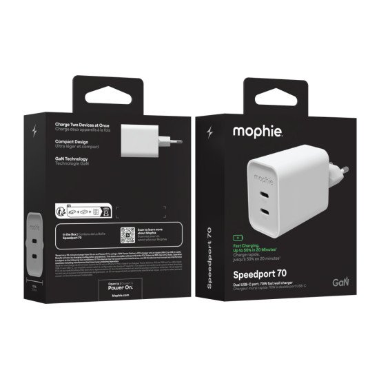 mophie Speedport 70 Universel Blanc Secteur Charge rapide Intérieure
