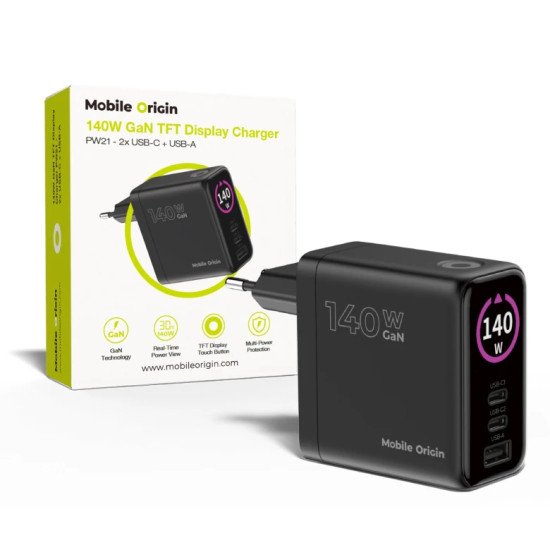 Mobile Origin MO-140WDCH-PW21 chargeur d'appareils mobiles Universel Noir Secteur Charge rapide Intérieure