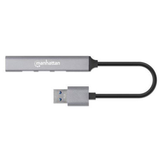 Manhattan Hub USB-A 4 ports, 4x USB-A (1x 5 Gbps USB 3.0 + 3x 480 Mbps USB 2.0), Alimenté par USB (aucune alimentation externe requise), aluminium
