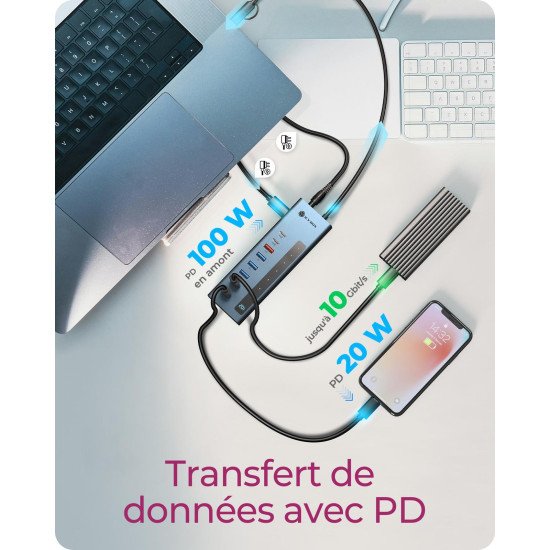 ICY BOX Hub 9-en-1 avec Power Delivery et connexion hôte Type-C/Type-A
