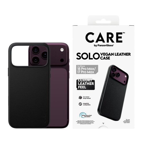 PanzerGlass CARE™ by ® Solo Vegan Leather Case Black w. MagSafe iPhone 2026 Pro Max | 17 Pro Max coque de protection pour téléphones portables Housse Noir