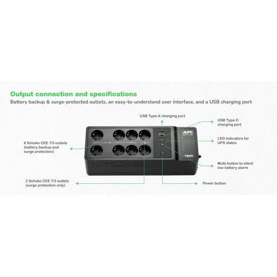 APC BE1050G2-GR UPS Veille 1,05 kVA 600 W APC BE1050G2-GR UPS Veille 1,05 kVA 600 W