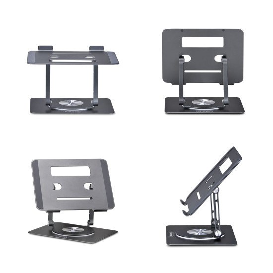 StarTech.com Support Rotatif pour PC Portable, Base Pivotante à 360°, Support Rotatif pour Bureau, Hauteur et Inclinaison Réglables, Poids Max 5kg, Construction en Aluminium, Design Portable