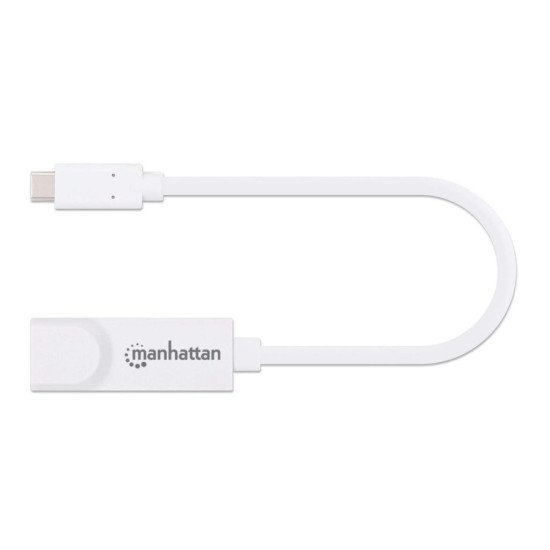 Manhattan Adaptateur USB-C vers Ethernet Gigabit, réseau 10/100/1000 Mbit/s, jusqu'à 2 Gbit/s en duplex intégral, RJ45, blanc, garantie 3 ans, équivalent à US1GC30W