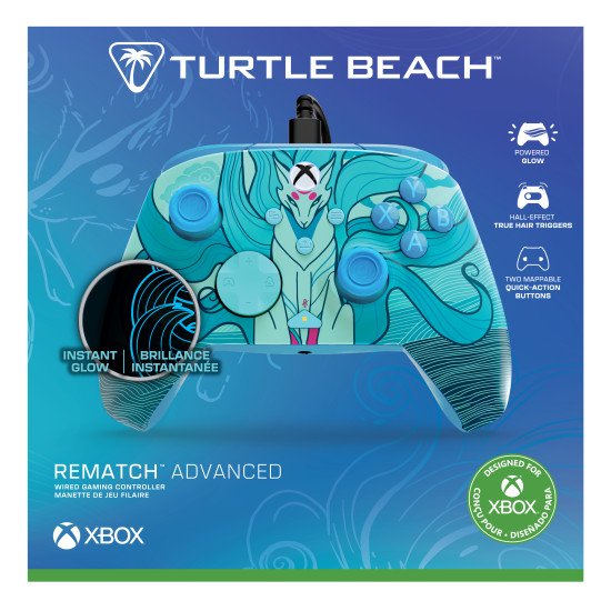 Turtle Beach Rematch Advanced Blue Kitsune Manette de jeu filaire - Licence Xbox Series XS, Xbox One et PC avec Phosphorescent, Boutons Programmables, Gâchettes, commandes audio et câble de 2.5 m