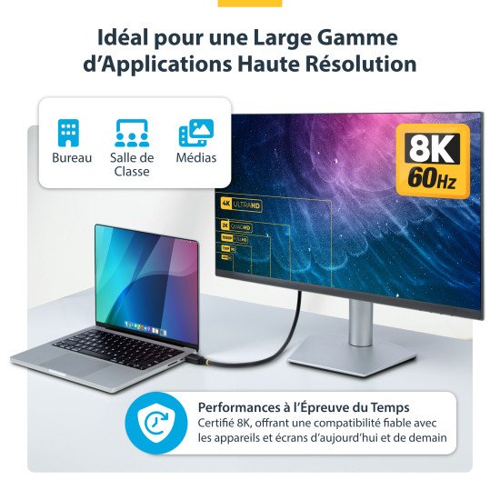 StarTech.com Câble HDMI Ultra Haut Débit Certifié de 4m, 8K 60Hz / 4K 120Hz, Câble HDMI 2.1 avec HDR10+ / eARC, 48 Gbps, Câble HDMI 8K pour Moniteur/Téléviseur/Écran, Gaine TPE Flexible