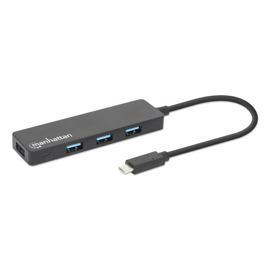 Manhattan Dock/hub USB-C, 4 ports : 4x USB-A, 5 Gbit/s (USB 3.0), Alimenté par USB (aucune alimentation externe requise), équivalent à HB30CM4AB